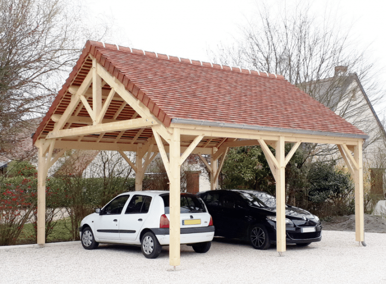 Auvent Bois plusieurs véhicules