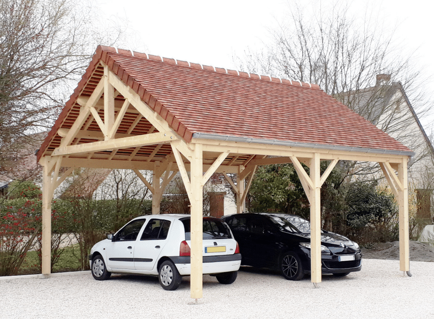Auvent Bois plusieurs véhicules
